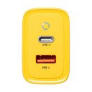 Tactical hálózati gyorstöltő adapter USB-A+ USB-C, GaN, 45W, sárga