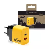   Tactical hálózati gyorstöltő adapter USB-A+ USB-C, GaN, 45W, sárga