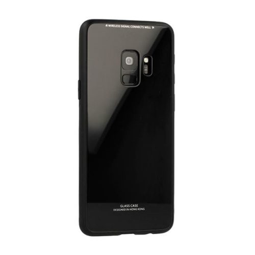 Samsung Galaxy M10 SM-M105F, TPU szilikon védőkeret, üveg hátlap, Glass Case, fekete