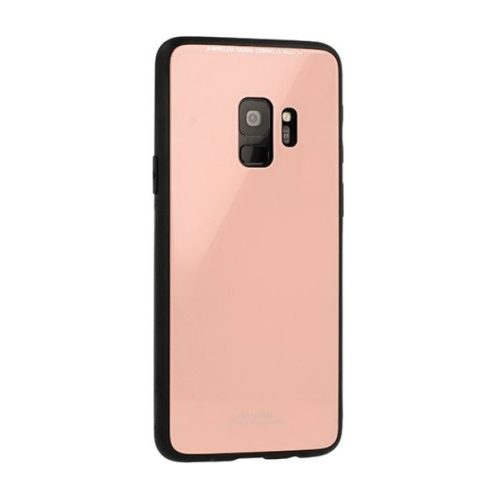 Samsung Galaxy M30 SM-M305F, TPU szilikon védőkeret, üveg hátlap, Glass Case, rózsaszín