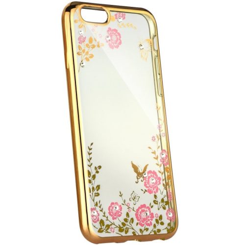 Apple iPhone 11, TPU szilikon tok, Forcell Diamond, köves virágminta, arany