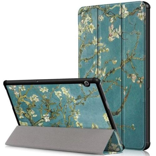 Huawei MediaPad T5 10 (10.1), mappa tok, virág minta, Trifold, zöld/színes