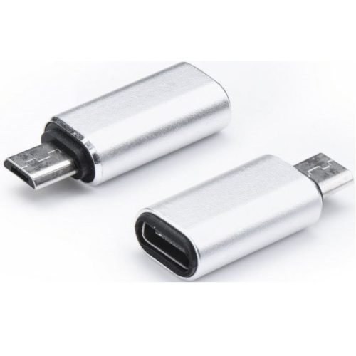 Adapter, microUSB - USB Type-C átalakító, ezüst