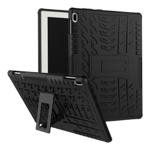 Apple iPad 10.2 (2019 / 2020 / 2021), Műanyag hátlap védőtok, Defender, kitámasztóval és szilikon belsővel, autógumi minta, fekete
