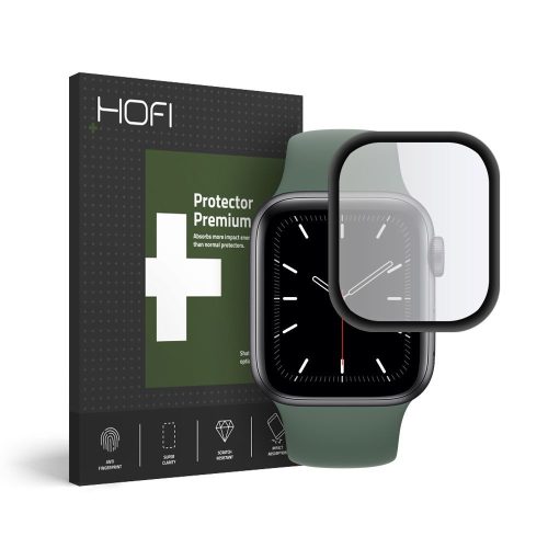 Apple Watch 4-5 (44 mm), Kijelzővédő fólia, ütésálló fólia (az íves részre nem hajlik rá!), Tempered Glass (üveg), Hybrid Glass, fekete
