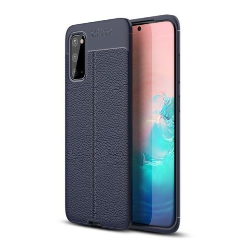 Samsung Galaxy A10s SM-A107F, Szilikon tok, bőrhatású, varrásminta, sötétkék