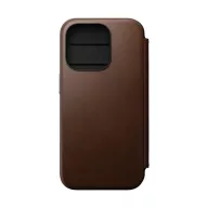Nomad Modern Leather Folio iPhone 15 Pro flip tok, barna