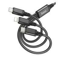   HOCO X76 3in1 USB / Lightning / MicroUSB / USB-C töltő- és adatkábel, 1m, fekete