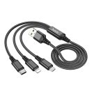 HOCO X76 3in1 USB / Lightning / MicroUSB / USB-C töltő- és adatkábel, 1m, fekete