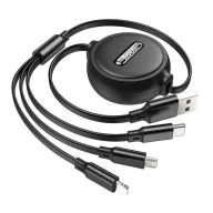   HOCO X75 3in1 USB / Lightning / MicroUSB / USB-C töltő- és adatkábel, 1m, fekete
