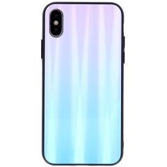   Huawei P40, Szilikon védőkeret, edzett üveg hátlap, Aurora Glass, kék/pink
