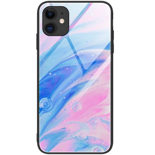 Apple iPhone 7 / 8 / SE (2020) / SE (2022), Szilikon védőkeret, edzett üveg hátlap, márvány minta, Wooze FutureCover, rózsaszín/kék