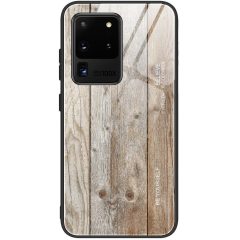   Xiaomi Redmi 8, Szilikon védőkeret, edzett üveg hátlap, fa minta, Wooze Wood, világosbarna