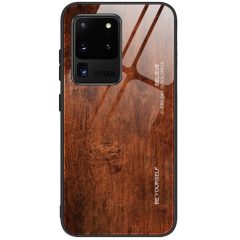   Xiaomi Redmi 8A, Szilikon védőkeret, edzett üveg hátlap, fa minta, Wooze Wood, barna