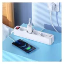 Hoco Aura NS1 power strip 4-bit elosztó aljzat + 2xUSB-AQC3.0 18W + USB-C PD 20W, fehér