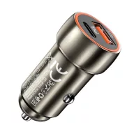   Hoco Z46A autós szivargyújtó töltő, USB-C + USB-A QC3.0, 20W, metálszürke