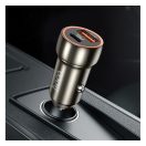 Hoco Z46A autós szivargyújtó töltő, USB-C + USB-A QC3.0, 20W, metálszürke