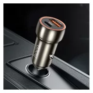   Hoco Z46A autós szivargyújtó töltő, USB-C + USB-A QC3.0, 20W, metálszürke