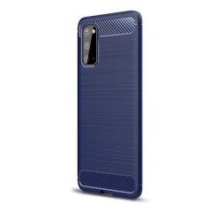   Samsung Galaxy A11 / M11 SM-A115F / M115F, Szilikon tok, közepesen ütésálló, szálcsiszolt, karbon minta, sötétkék