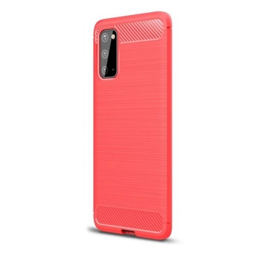 Samsung Galaxy Xcover Pro SM-G715F, Szilikon tok, közepesen ütésálló, szálcsiszolt, karbon minta, piros