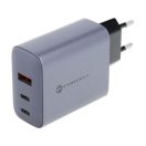Forcell hálózati gyorstöltő 2xUSB-C + USB-A, PD + QC 4.0, 4A, GaN 65W, szürke
