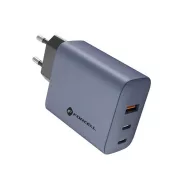   Forcell hálózati gyorstöltő 2xUSB-C + USB-A, PD + QC 4.0, 4A, GaN 65W, szürke