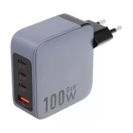   Forcell hálózati gyorstöltő 3xUSB-C + USB-A, PD + QC 4.0, 4A, 100W, kék