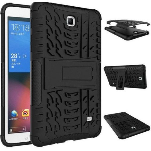 Samsung Galaxy Tab A7 10.4 (2020) SM-T500 / T505, Műanyag hátlap védőtok, Defender, kitámasztóval és szilikon belsővel, autógumi minta, fekete
