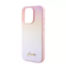 Guess PU Leather Iridescent Metal Script iPhone 15 Pro tok, rózsaszín