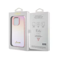   Guess PU Leather Iridescent Metal Script iPhone 15 Pro tok, rózsaszín