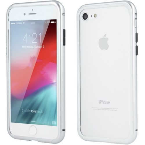 Apple iPhone 12 / 12 Pro, Alumínium mágneses védőkeret, elő- és hátlapi üveggel, Magnetic Full Glass, átlátszó/ezüst