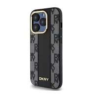   DKNY PU Leather Checkered Pattern Apple iPhone 15 Pro Magsafe tok, fekete
