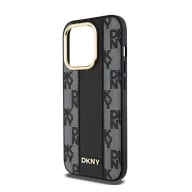   DKNY PU Leather Checkered Pattern Apple iPhone 15 Pro Magsafe tok, fekete