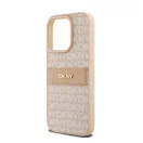 DKNY PU Leather Repeat Pattern Tonal Stripe Apple iPhone 15 Pro tok, rózsaszín