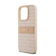   DKNY PU Leather Repeat Pattern Tonal Stripe Apple iPhone 15 Pro tok, rózsaszín
