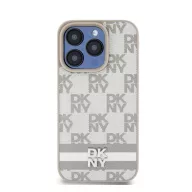   DKNY PU Leather Checkered Pattern and Stripe Apple iPhone 15 Pro tok, bézs
