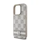 DKNY PU Leather Checkered Pattern and Stripe Apple iPhone 15 Pro tok, bézs