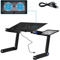   Univerzális laptoptartó, maximum 17" laptopokhoz, multifunkciós, több ponton állítható, dupla hűtőventilátorral, egértartó tálcával, fekete