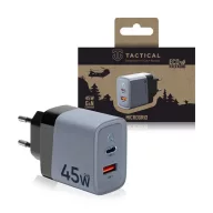   Tactical Microgrid töltő adapter USB-A+ USB-C, GaN, 45W, szürke