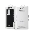 DKNY Liquid Silicone Silver Metal Logo Magsafe iPhone 15 Pro hátlap tok, fekete