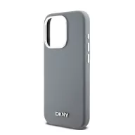   DKNY Liquid Silicone Silver Metal Logo Magsafe iPhone 15 Pro hátlap tok, szürke