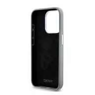   DKNY Liquid Silicone Silver Metal Logo Magsafe iPhone 15 Pro hátlap tok, szürke