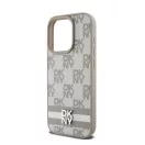 DKNY PU Leather Checkered Pattern and Stripe iPhone 13 Pro hátlap tok, bézs