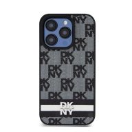   DKNY PU Leather Checkered Pattern and Stripe iPhone 13 Pro hátlap tok, fekete