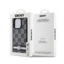 DKNY PU Leather Checkered Pattern and Stripe iPhone 13 Pro hátlap tok, fekete