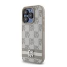 DKNY PU Leather Checkered Pattern and Stripe iPhone 14 Pro hátlap tok, bézs