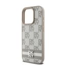 DKNY PU Leather Checkered Pattern and Stripe iPhone 14 Pro hátlap tok, bézs