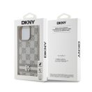 DKNY PU Leather Checkered Pattern and Stripe iPhone 14 Pro hátlap tok, bézs