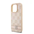 DKNY PU Leather Checkered Pattern and Stripe iPhone 14 Pro hátlap tok, rózsaszín