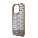 DKNY PU Leather Repeat Pattern Bottom Stripe iPhone 14 Pro hátlap tok, barna